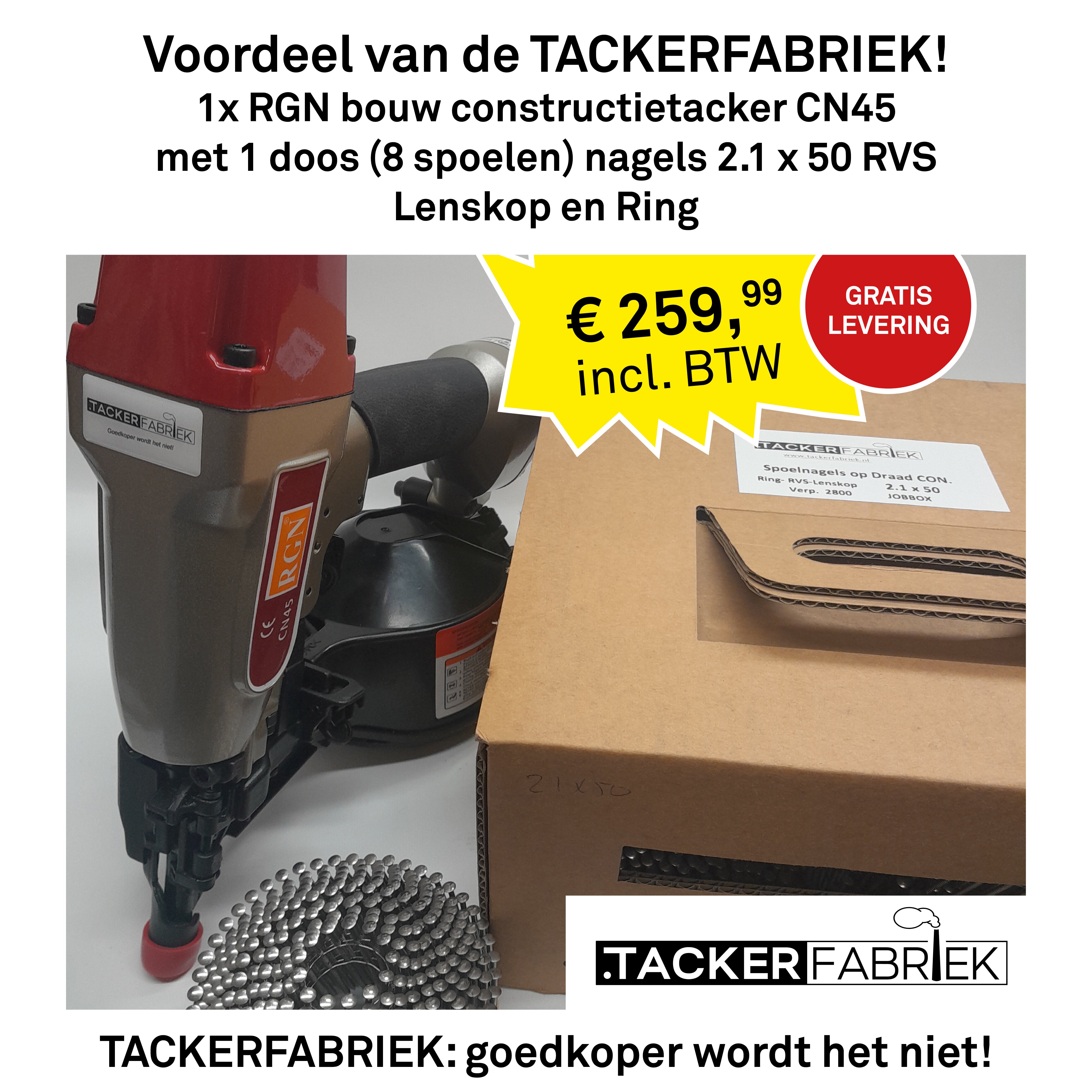 RGN CN45 Constructie Tacker - Met doos RVS nagels
